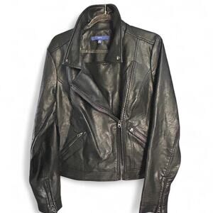 Apt 9 Black Vegan Faux Leather Moto Zip Up Jacket Punk Emo Grunge Dark Femme M